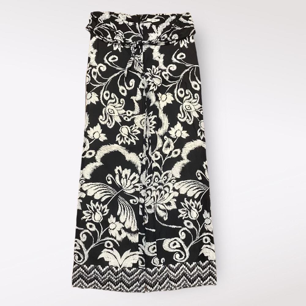 Tyler Boe Silk Tie‎ Waist Black And White Floral Pants Size 4